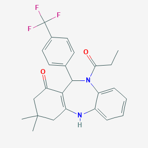molecular formula C25H25F3N2O2 B448092 9,9-Dimethyl-5-propanoyl-6-[4-(trifluoromethyl)phenyl]-6,8,10,11-tetrahydrobenzo[b][1,4]benzodiazepin-7-one 