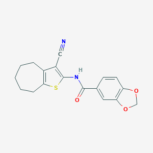 molecular formula C18H16N2O3S B448093 N-(3-cyano-5,6,7,8-tetrahydro-4H-cyclohepta[b]thiophen-2-yl)-1,3-benzodioxole-5-carboxamide 