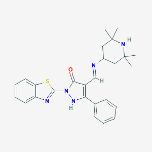 molecular formula C26H29N5OS B448110 2-(1,3-benzothiazol-2-yl)-5-phenyl-4-{[(2,2,6,6-tetramethyl-4-piperidinyl)amino]methylene}-2,4-dihydro-3H-pyrazol-3-one CAS No. 299442-03-8