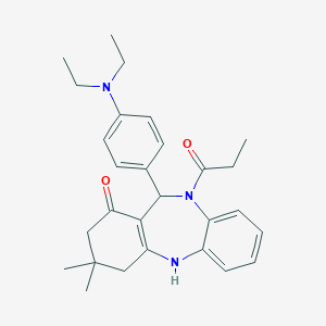 molecular formula C28H35N3O2 B448115 6-[4-(Diethylamino)phenyl]-9,9-dimethyl-5-propanoyl-6,8,10,11-tetrahydrobenzo[b][1,4]benzodiazepin-7-one CAS No. 312621-34-4