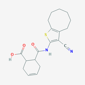 molecular formula C19H22N2O3S B448117 6-[(3-Cyano-4,5,6,7,8,9-hexahydrocycloocta[b]thiophen-2-yl)carbamoyl]cyclohex-3-ene-1-carboxylic acid 