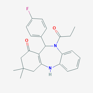 molecular formula C24H25FN2O2 B448121 6-(4-Fluorophenyl)-9,9-dimethyl-5-propanoyl-6,8,10,11-tetrahydrobenzo[b][1,4]benzodiazepin-7-one CAS No. 312621-35-5