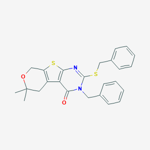 3-benzyl-2-(benzylsulfanyl)-6,6-dimethyl-3,5,6,8-tetrahydro-4H-pyrano[4',3':4,5]thieno[2,3-d]pyrimidin-4-one