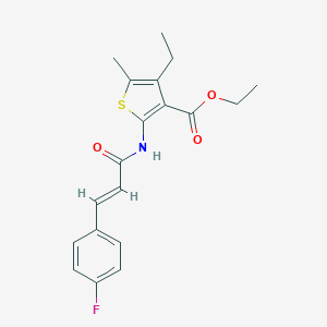 molecular formula C19H20FNO3S B448130 Ethyl 4-ethyl-2-{[3-(4-fluorophenyl)acryloyl]amino}-5-methyl-3-thiophenecarboxylate 