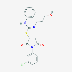 molecular formula C20H20ClN3O3S B448131 1-(3-chlorophenyl)-2,5-dioxopyrrolidin-3-yl N-(3-hydroxypropyl)-N'-phenylcarbamimidothioate 