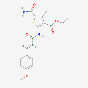 molecular formula C19H20N2O5S B448137 Ethyl 5-(aminocarbonyl)-2-{[3-(4-methoxyphenyl)acryloyl]amino}-4-methyl-3-thiophenecarboxylate 