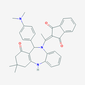 molecular formula C34H33N3O3 B448145 2-(1-{11-[4-(dimethylamino)phenyl]-3,3-dimethyl-1-oxo-1,2,3,4,5,11-hexahydro-10H-dibenzo[b,e][1,4]diazepin-10-yl}ethylidene)-1H-indene-1,3(2H)-dione 