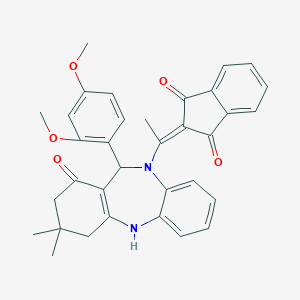 2-[1-[6-(2,4-Dimethoxyphenyl)-9,9-dimethyl-7-oxo-6,8,10,11-tetrahydrobenzo[b][1,4]benzodiazepin-5-yl]ethylidene]indene-1,3-dione