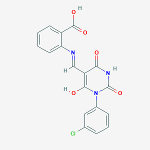 molecular formula C18H12ClN3O5 B448149 2-{[(1-(3-chlorophenyl)-2,4,6-trioxotetrahydro-5(2H)-pyrimidinylidene)methyl]amino}benzoic acid 