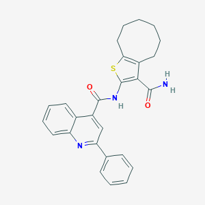 molecular formula C27H25N3O2S B448151 N-(3-carbamoyl-4,5,6,7,8,9-hexahydrocycloocta[b]thiophen-2-yl)-2-phenylquinoline-4-carboxamide 
