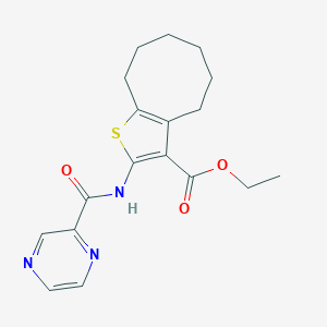 molecular formula C18H21N3O3S B448158 Ethyl 2-[(2-pyrazinylcarbonyl)amino]-4,5,6,7,8,9-hexahydrocycloocta[b]thiophene-3-carboxylate 