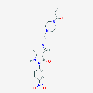 molecular formula C20H26N6O4 B448159 5-Methyl-2-(4-nitrophenyl)-4-[2-(4-propanoylpiperazin-1-yl)ethyliminomethyl]-1H-pyrazol-3-one CAS No. 337340-26-8