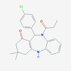 molecular formula C24H25ClN2O2 B448160 6-(4-Chlorophenyl)-9,9-dimethyl-5-propanoyl-6,8,10,11-tetrahydrobenzo[b][1,4]benzodiazepin-7-one 