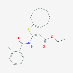 molecular formula C21H25NO3S B448163 Ethyl 2-[(2-methylbenzoyl)amino]-4,5,6,7,8,9-hexahydrocycloocta[b]thiophene-3-carboxylate 