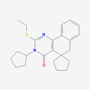 molecular formula C23H28N2OS B448165 3-cyclopentyl-2-(ethylsulfanyl)-5,6-dihydrospiro(benzo[h]quinazoline-5,1'-cyclopentane)-4(3H)-one CAS No. 332024-58-5