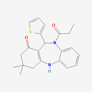 molecular formula C22H24N2O2S B448166 9,9-Dimethyl-5-propanoyl-6-thiophen-2-yl-6,8,10,11-tetrahydrobenzo[b][1,4]benzodiazepin-7-one CAS No. 354546-36-4