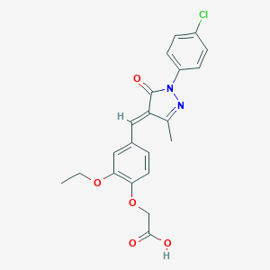 molecular formula C21H19ClN2O5 B448168 (4-{[1-(4-chlorophenyl)-3-methyl-5-oxo-1,5-dihydro-4H-pyrazol-4-ylidene]methyl}-2-ethoxyphenoxy)acetic acid 