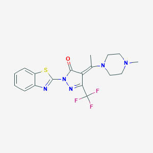 molecular formula C18H18F3N5OS B448171 2-(1,3-benzothiazol-2-yl)-4-[1-(4-methyl-1-piperazinyl)ethylidene]-5-(trifluoromethyl)-2,4-dihydro-3H-pyrazol-3-one 