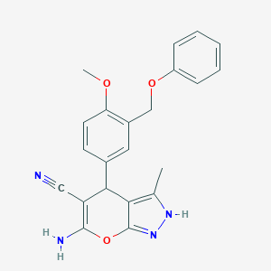6-Amino-4-[4-methoxy-3-(phenoxymethyl)phenyl]-3-methyl-2,4-dihydropyrano[2,3-c]pyrazole-5-carbonitrile