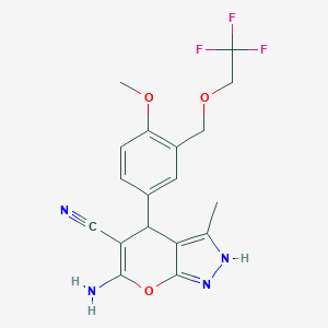 molecular formula C18H17F3N4O3 B448254 6-Amino-4-{4-methoxy-3-[(2,2,2-trifluoroethoxy)methyl]phenyl}-3-methyl-2,4-dihydropyrano[2,3-c]pyrazole-5-carbonitrile 