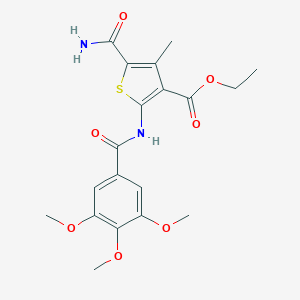molecular formula C19H22N2O7S B448263 Ethyl 5-(aminocarbonyl)-4-methyl-2-[(3,4,5-trimethoxybenzoyl)amino]-3-thiophenecarboxylate 