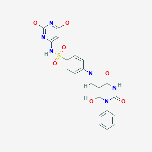 molecular formula C24H22N6O7S B448268 N-(2,6-dimethoxy-4-pyrimidinyl)-4-{[(1-(4-methylphenyl)-2,4,6-trioxotetrahydro-5(2H)-pyrimidinylidene)methyl]amino}benzenesulfonamide 