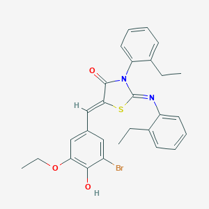 molecular formula C28H27BrN2O3S B448280 5-(3-Bromo-5-ethoxy-4-hydroxybenzylidene)-3-(2-ethylphenyl)-2-[(2-ethylphenyl)imino]-1,3-thiazolidin-4-one 