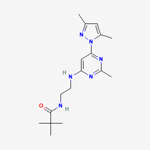 molecular formula C17H26N6O B4482829 N-(2-{[6-(3,5-dimethyl-1H-pyrazol-1-yl)-2-methyl-4-pyrimidinyl]amino}ethyl)-2,2-dimethylpropanamide 