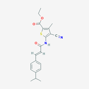 molecular formula C21H22N2O3S B448293 Ethyl 4-cyano-5-{[3-(4-isopropylphenyl)acryloyl]amino}-3-methyl-2-thiophenecarboxylate 