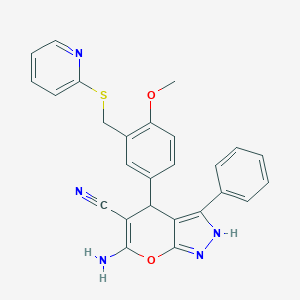 molecular formula C26H21N5O2S B448301 6-Amino-4-[4-methoxy-3-(pyridin-2-ylsulfanylmethyl)phenyl]-3-phenyl-2,4-dihydropyrano[2,3-c]pyrazole-5-carbonitrile CAS No. 340812-48-8