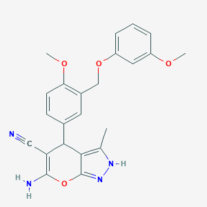 molecular formula C23H22N4O4 B448303 6-Amino-4-[4-methoxy-3-[(3-methoxyphenoxy)methyl]phenyl]-3-methyl-2,4-dihydropyrano[2,3-c]pyrazole-5-carbonitrile CAS No. 300590-49-2