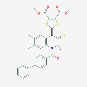 molecular formula C33H29NO5S3 B448306 dimethyl 2-[1-(biphenyl-4-ylcarbonyl)-2,2,6,7-tetramethyl-3-thioxo-2,3-dihydroquinolin-4(1H)-ylidene]-1,3-dithiole-4,5-dicarboxylate 