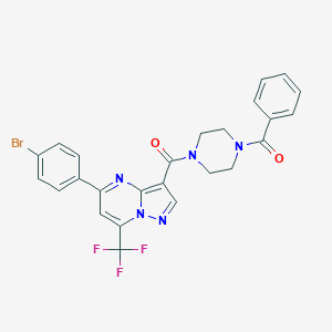 molecular formula C25H19BrF3N5O2 B448314 3-[(4-Benzoyl-1-piperazinyl)carbonyl]-5-(4-bromophenyl)-7-(trifluoromethyl)pyrazolo[1,5-a]pyrimidine 