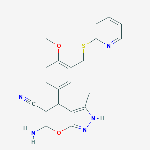 molecular formula C21H19N5O2S B448320 6-amino-4-{4-methoxy-3-[(pyridin-2-ylsulfanyl)methyl]phenyl}-3-methyl-1H,4H-pyrano[2,3-c]pyrazole-5-carbonitrile CAS No. 354550-65-5