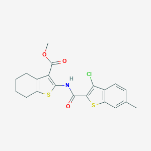 molecular formula C20H18ClNO3S2 B448322 Methyl 2-{[(3-chloro-6-methyl-1-benzothien-2-yl)carbonyl]amino}-4,5,6,7-tetrahydro-1-benzothiophene-3-carboxylate 