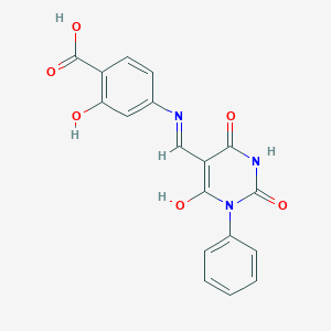 molecular formula C18H13N3O6 B448334 2-hydroxy-4-{[(2,4,6-trioxo-1-phenyltetrahydro-5(2H)-pyrimidinylidene)methyl]amino}benzoic acid 