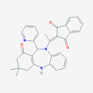 molecular formula C31H27N3O3 B448335 2-[1-(9,9-Dimethyl-7-oxo-6-pyridin-2-yl-6,8,10,11-tetrahydrobenzo[b][1,4]benzodiazepin-5-yl)ethylidene]indene-1,3-dione 