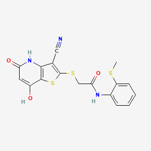 2-[(3-cyano-7-hydroxy-5-oxo-4,5-dihydrothieno[3,2-b]pyridin-2-yl)thio]-N-[2-(methylthio)phenyl]acetamide