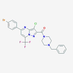 molecular formula C25H20BrClF3N5O B448376 (4-Benzylpiperazin-1-yl)[5-(4-bromophenyl)-3-chloro-7-(trifluoromethyl)pyrazolo[1,5-a]pyrimidin-2-yl]methanone 