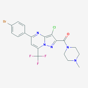 molecular formula C19H16BrClF3N5O B448379 5-(4-Bromophenyl)-3-chloro-2-[(4-methyl-1-piperazinyl)carbonyl]-7-(trifluoromethyl)pyrazolo[1,5-a]pyrimidine 