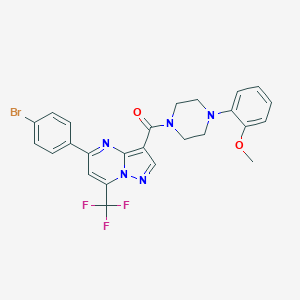 molecular formula C25H21BrF3N5O2 B448383 5-(4-Bromophenyl)-3-{[4-(2-methoxyphenyl)-1-piperazinyl]carbonyl}-7-(trifluoromethyl)pyrazolo[1,5-a]pyrimidine 