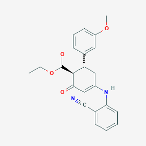 molecular formula C23H22N2O4 B004484 （1S,6R）-4-(2-氰基苯胺基)-6-(3-甲氧基苯基)-2-氧代环己-3-烯-1-羧酸乙酯 
