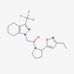 molecular formula C19H23F3N4O2 B4484006 1-[2-(3-Ethyl-1,2-oxazol-5-YL)pyrrolidin-1-YL]-2-[3-(trifluoromethyl)-4,5,6,7-tetrahydro-1H-indazol-1-YL]ethan-1-one 