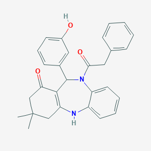 molecular formula C29H28N2O3 B448409 6-(3-Hydroxyphenyl)-9,9-dimethyl-5-(2-phenylacetyl)-6,8,10,11-tetrahydrobenzo[b][1,4]benzodiazepin-7-one CAS No. 312622-05-2
