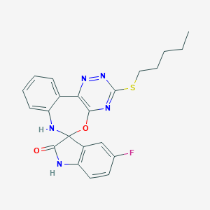 molecular formula C22H20FN5O2S B448412 5-fluoro-3'-(pentylsulfanyl)-7'H-spiro[indole-3,6'-[1,2,4]triazino[5,6-d][3,1]benzoxazepin]-2(1H)-one 