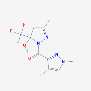 molecular formula C10H10F3IN4O2 B448429 [5-hydroxy-3-methyl-5-(trifluoromethyl)-4,5-dihydro-1H-pyrazol-1-yl](4-iodo-1-methyl-1H-pyrazol-3-yl)methanone 