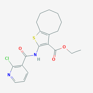 molecular formula C19H21ClN2O3S B448430 Ethyl 2-{[(2-chloro-3-pyridinyl)carbonyl]amino}-4,5,6,7,8,9-hexahydrocycloocta[b]thiophene-3-carboxylate 
