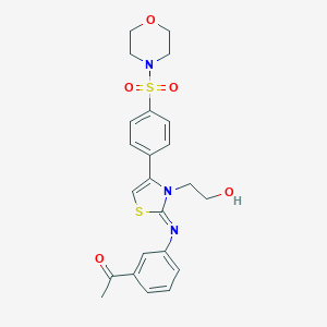 molecular formula C23H25N3O5S2 B448437 1-[3-[[3-(2-Hydroxyethyl)-4-(4-morpholin-4-ylsulfonylphenyl)-1,3-thiazol-2-ylidene]amino]phenyl]ethanone CAS No. 1049980-20-2