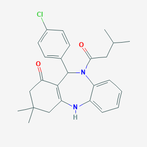 molecular formula C26H29ClN2O2 B448440 6-(4-Chlorophenyl)-9,9-dimethyl-5-(3-methylbutanoyl)-6,8,10,11-tetrahydrobenzo[b][1,4]benzodiazepin-7-one CAS No. 354547-73-2