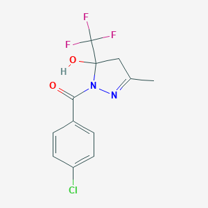 molecular formula C12H10ClF3N2O2 B448446 1-(4-Chlorobenzoyl)-3-methyl-5-(trifluoromethyl)-4,5-dihydro-1H-pyrazol-5-ol 